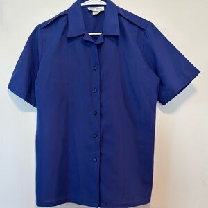 Vintage Judy Bond Cobalt Blue Button Down Blouse Made in USA Women Size 8